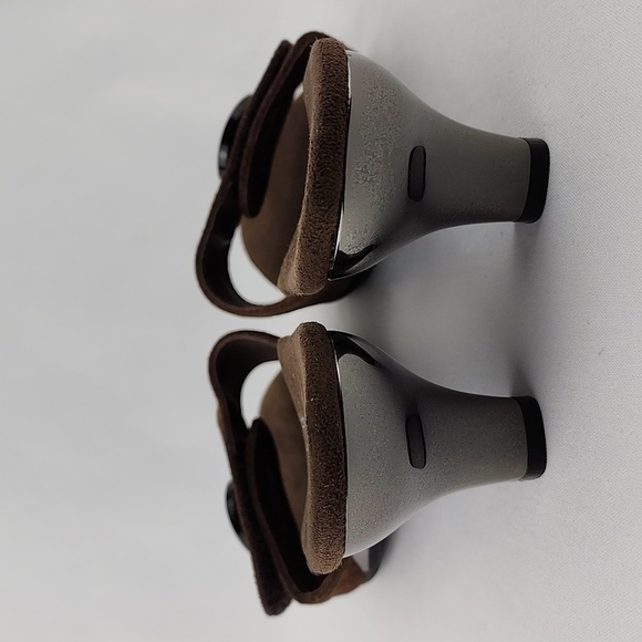 Helle Comfort Brown Suede Chrome Kitty Heeled Slip On Sandals Arch Support Sz 38 - Picture 5 of 16